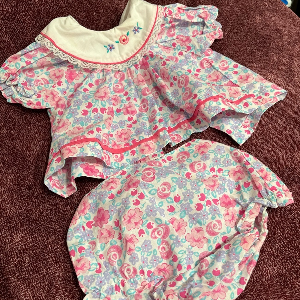 Vintage Baby Floral Two-Piece Set in Pink and Mint